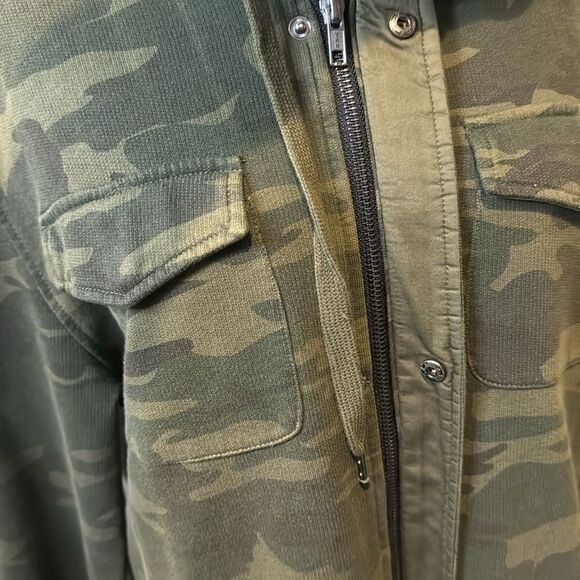 sanctuary (Anthropologie) camo hidden zip layered raw edge ruffle sleeve hoodie - Picture 7 of 9